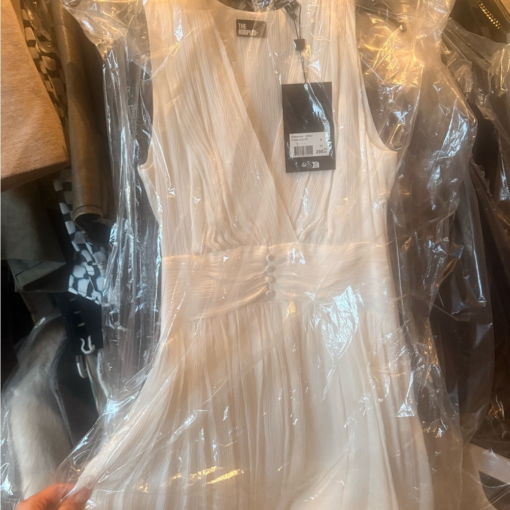 The Kooples Cream Pleated Midi Dress with Tag